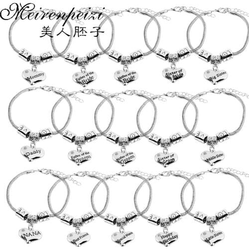 Wedding Gift For Mom Dad Bride Groom Bracelet Best Friend Sister Heart Rhinestone Charm Bracelets Heart Snake Chain Bangle
