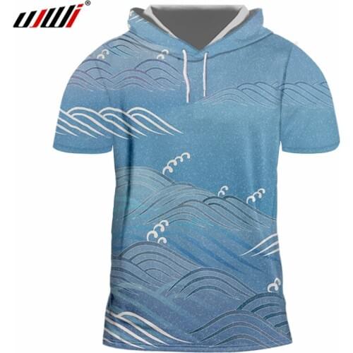 UJWI New Retro Japanese Trend Man Hooded Tshirt 3D Printed Unisex Wave And Ukiyo-e T-shirt Harajuku Tee Shirt Suppliers