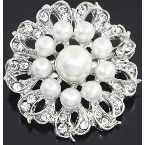 Utei Jewelry Exquisite Imitation Pearl Round Flower Brooch Stunning Clear Crystal Rhinestone Women Wedding Jewelry Brooch