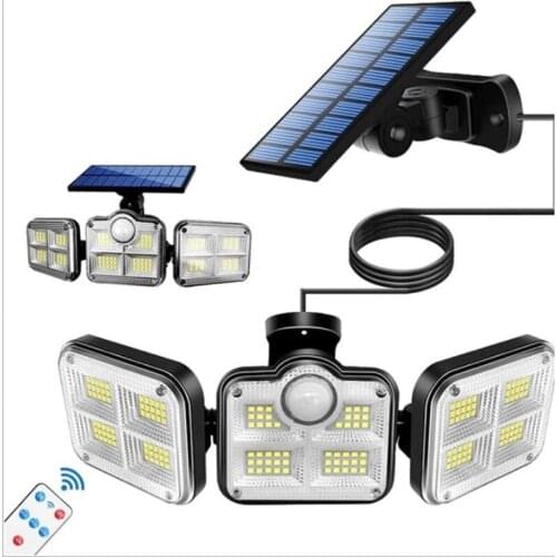 Solar Powered Lights 122 Leds 3 Adjustable Heads Wall Lamp with Remote Control Outdoor Waterproof Garden Pathway Lights for Yard