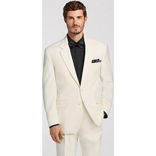 High Quality Two Buttons Ivory Groom Tuxedos Notch Lapel Groomsmen Mens Wedding Suits Blazers (Jacket+Pants+Tie) W:656