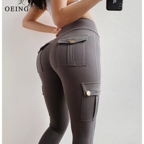 Women Yoga Pants High Waist Military Style Sport Tights Leggings Gym Slim Fit Pockets Sweatpants Outdoor Fitness Running Pants
