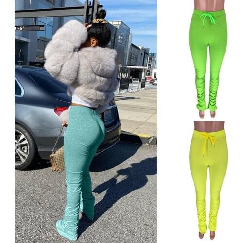 Women Stylish Pants High Waist Drawstring Stacked Sweatpants Ruched Pants Trousers Leggings Sportswear Sexy Tracksuit Sweatpants