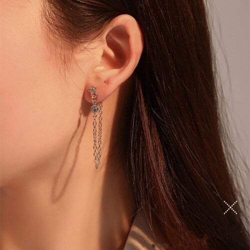 Kymyad Hip Hop Punk Drop Earrings Crystal Star Earrings For Women Bijoux Femme Gold Silver Color Tassel Chains Long Earring