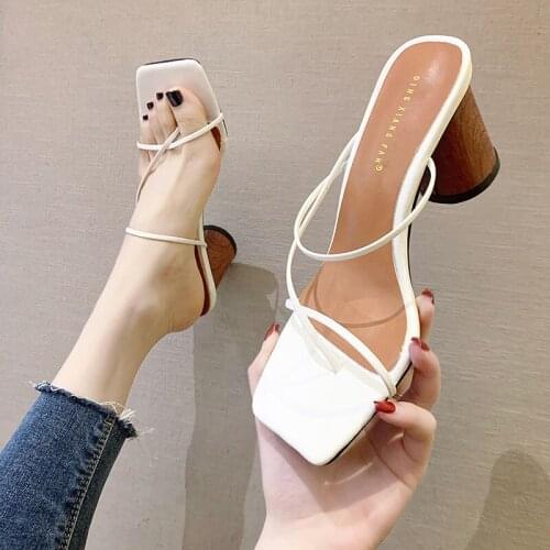 SONDR Female Square toe Womens Slipper Sandals Sexy Mules high heel Slides Ladies Summer Rome shoes size 40