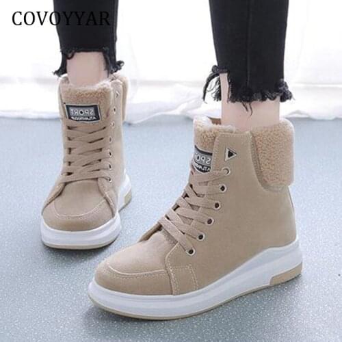 COVOYYAR 2021 Fashion Flock Winter Shoes Woman High Top Women Sneakers Lace Up Short Plush Platform Female Casual Shoes WSN403