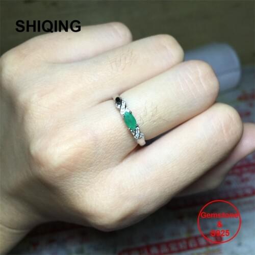 SHIQING Marquise nature emerald real gemstone sterling silver cross simple band ring for women hot sale