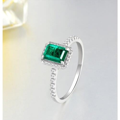 Handmade 1ct Lab Emerald Ring 925 sterling silver Engagement Wedding band Rings for Women Bridal Finger Party Jewelry Gift