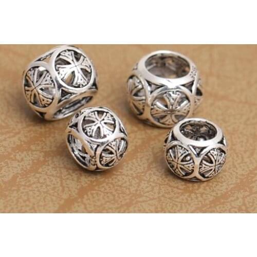 100% 925 Silver Cross Symbol Beads Vintage Sterling Cross Beads Large Hole Beads Pure Silver