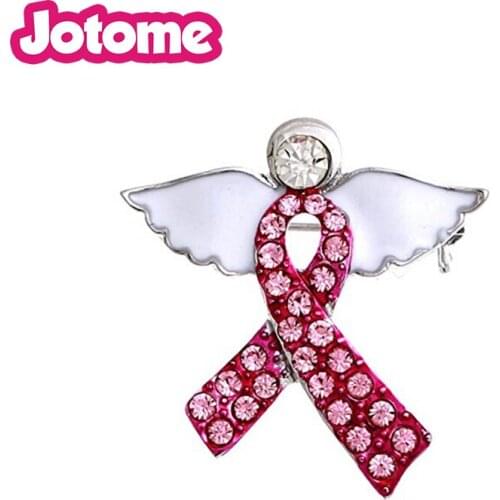 100pcs/lot Official Breast Cancer Awareness Pink Angel ribbon Lapel Pin Brooch