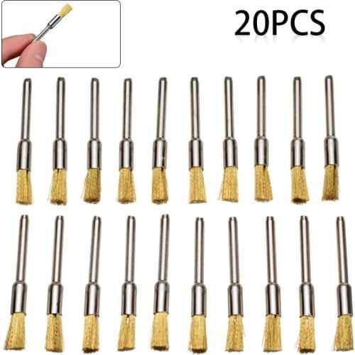 20pcs 3mm Shank Brass Wire Brushes Brass Wire Grinding Brushes Jewellery Metal Surface Rust Removing For Die Grinder Rotary Tool