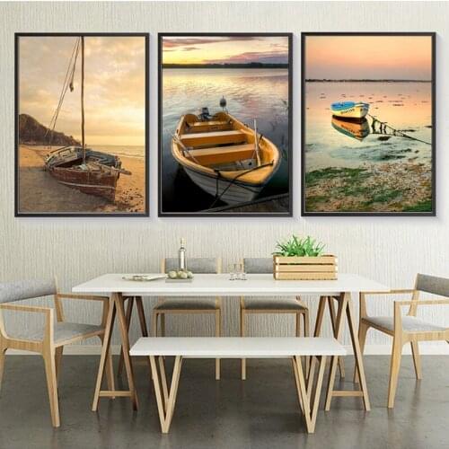5D Diy Diamond Painting Cross Stitch Diamond Embroidery Boat Sunset Over The Beach Full Square Drill Mosaic RhinestonesZP-4397