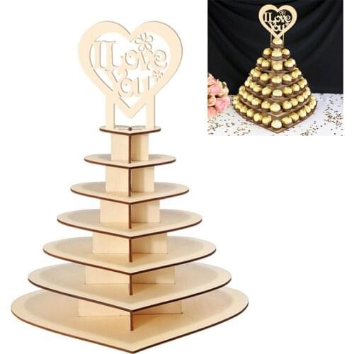 7 Layers Mr & Mrs / I Love You Wooden Chocolate Snack Heart Wedding Centrepiece Display Stand Holder Dessert Bracket For Wedding