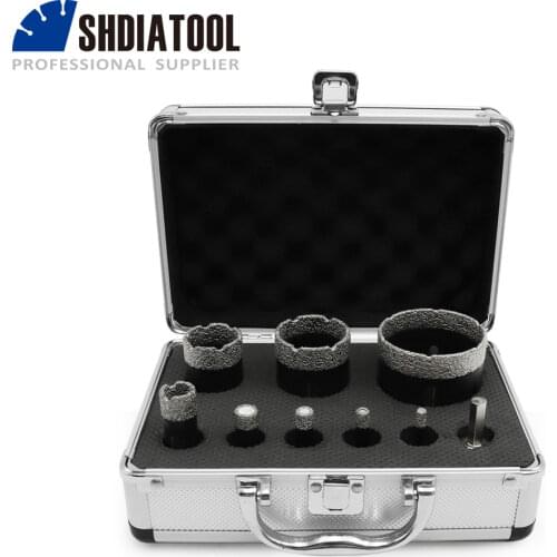 SHDIATOOL 9pcs/pk Vacuum Brazed Diamond Drill Bit 5/8-11 Drilling Core Bits Dia 6/8/10/13/19/35/45/65mm Marble Ceramic Hole Saw