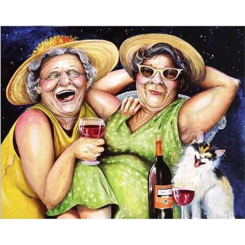 5D DIY Full Square/Round Diamond Painting Fat Old Ladies Drink Beer 3D Embroidery Cross Stitch Rhinestone Mosaic Home Decor YC73