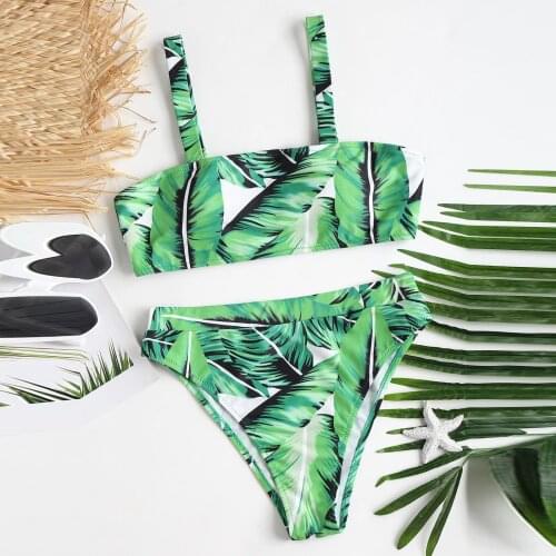Leaf Print Bikini 2021 Sexy Push Up Swimwear Women Brazilian Swimsuit Low Waist Biquini Two Pieces Beachware Traje De Baño #T4G