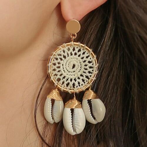 Bohemian Jewelry Earring Handmade Dream Capture and Shell Pendant Drop Earrings 5 Colors Unique Earring for Women