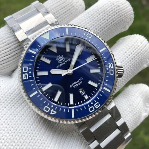 STEELDIVE diver watch men automatic watches for mens 100bar waterproof mechanical wristwatch C3 luminous ceramic bezel clock