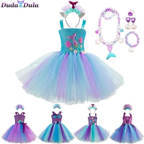 Girls Perform Dress Little Mermaid Tutu Dress Unicorn Dress Girl Princess Birthday Party Flower Girl Ball Gown Kids Clothes