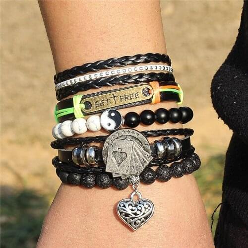 DGW New Multiple Charm Bracelets Sets Trendy Strand Stone Beaded Playing Cards Raja VegasBracelet For Men Jewelry Gift Pulsera