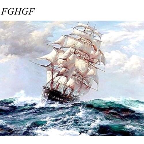 FGHGF Frameless Boat Landscape DIY Painting By Numbers Modern Wall Art Picture Drawing Painting By Numbers