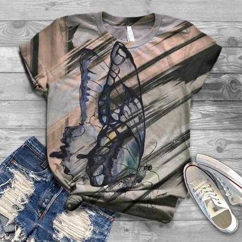 Fashion new mens and womens summer round neck 3D butterfly print T-shirt childrens street outdoor comfortable inch shirt