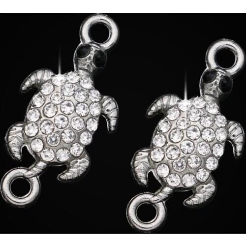 JAKONGO Antique Silver Plated Crystal Tortoise Connector for Jewelry Making Earrings Accessories Findings DIY 27x12mm 5pcs/lot