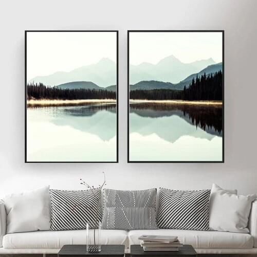 Lake High Mountain Reflection Poster Sicandinavia Canvas Painting Wall Art Picture Print Gallery Living Room Interior Home Decor
