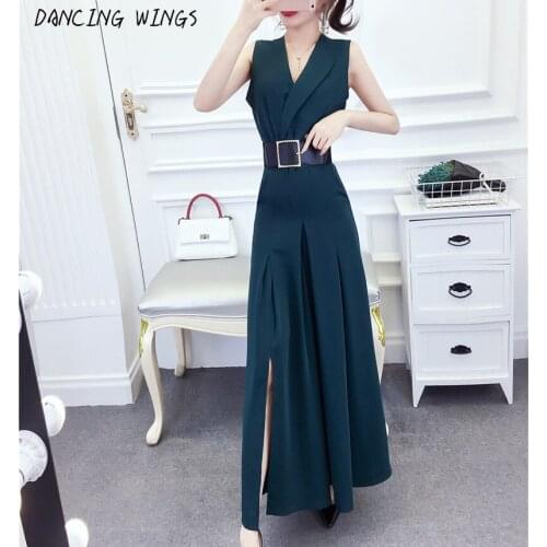 Women V-neck Sleeveless Jumpsuits Elegant Ladies Black Party Wide Leg Jumpsuits Casual Office Lady Playsuits