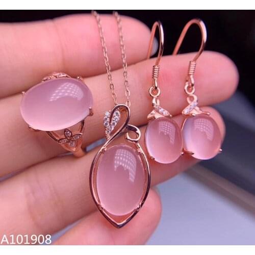KJJEAXCMY boutique jewelry 925 sterling silver inlaid Natural Pink Furong Stone Necklace Ring Earrings Set Support Test