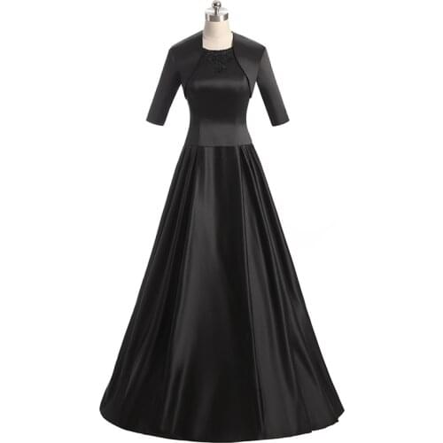Black Satin Beading Floor-Length A-Line Wedding Party Mother Of The Bride Mother With A Jacket Custom Made