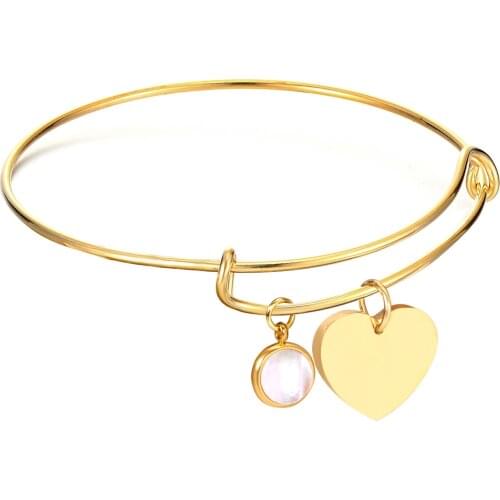LUXUKISSKIDS Charm Round Shell Bangles Stainless Steel Heart Pendants Adjustable Bangles Bracelets For Women friendship Gift