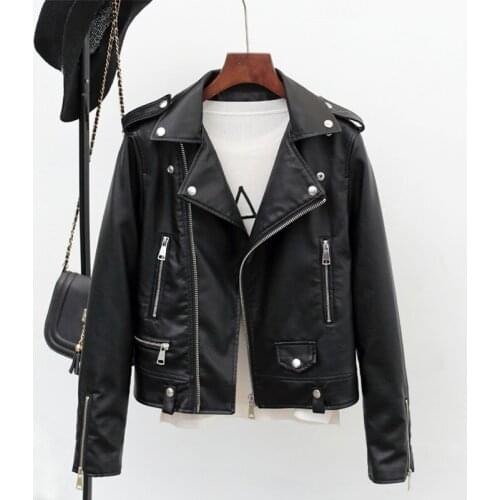 2020 New High Quality Spring Autumn Faux Leather Motorcycle Jacket Women Zipper Coat Vintage Soft Ladies Biker Leather Jacket