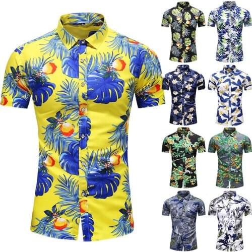 Mens Clothing Fashion Mens Short Sleeve Beach Hawaiian Shirts Cotton Casual Floral Shirts Regular Plus Size 7XL