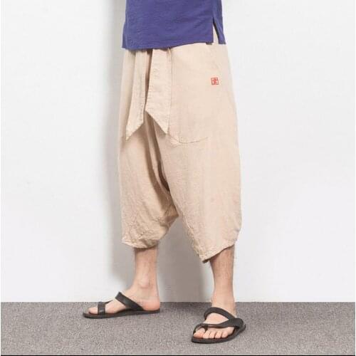 2020 New Fashion Casual Pants Summer Linen Pants Mens Clothing 7 Capris Loose Harem Pants Singer Costumes Trousers
