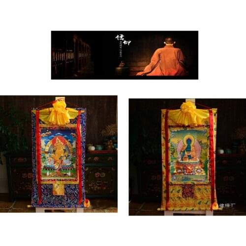 Wholesale Buddhist supplies 2P--87 CM Thang-ga Thangka -efficacious Protection yellow Jambhala fortune god the Medicine Buddha