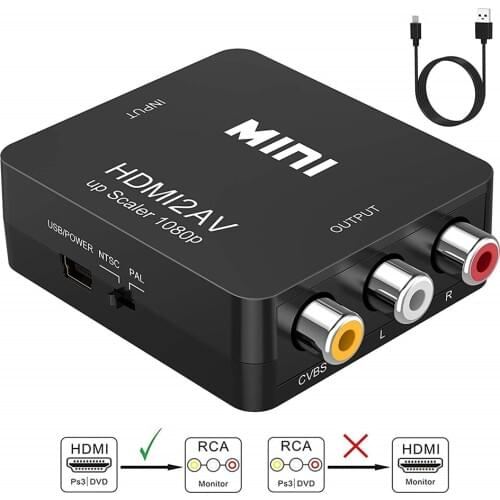 HDMI to RCA Converter Adapter Mini 1080P HDMI to 3RCA AV CVBs Composite Video Audio Converter Upscaler Supporting PAL/NTSC