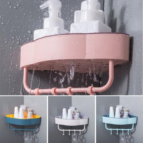 Bathroom Shelf Organizer Shower Storage Rack Corner Shelves Wall ABS Toilet Shampoo Holder No Drill With Hook