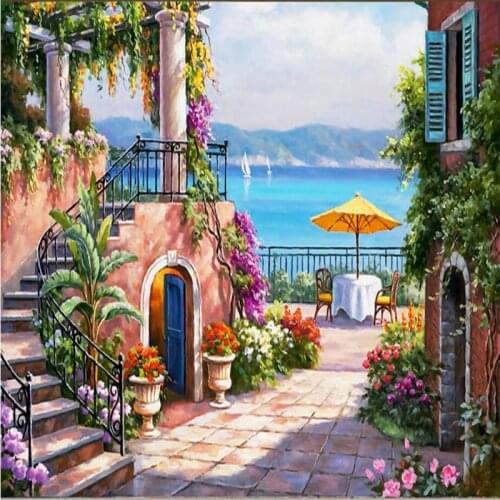 Beibehang Custom wallpaper murals in any size HD Mediterranean seaside garden oil painting landscape background wallpaper