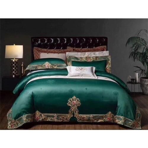 Simple and luxurious pure cotton satin 4pcs bedding 100 long-staple cotton pure-color embroidery quilt bedsheet Pillowcase