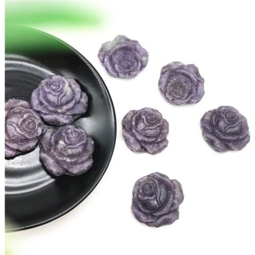 Drop Shipping Natural Purple Lepidolite Rose Flower Hand Carved Crystal Flowers Healing Decor Gifts Natural Stones and Crystals