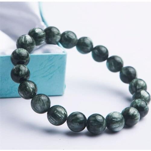 Drop Shipping Women Men Powerful Stretch Crystal Round Bead Natural Seraphinite Bracelet 11mm