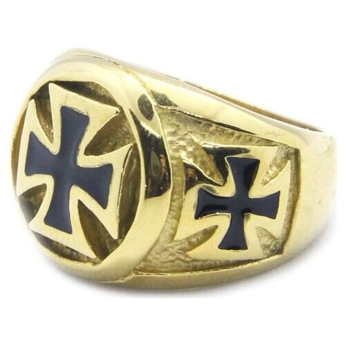 Drop Ship Golden Cross Ring 316L Stainless Steel Mens Fashion Cool Cross Ring