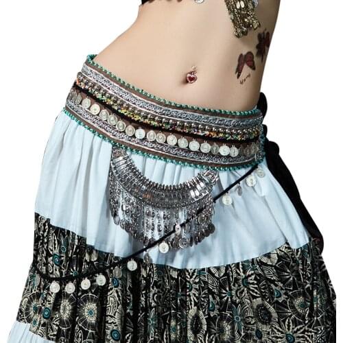 2018 New Tribal Belly Dance Waist Belt Adjustable Metallic Chain Belt for Gypsy Dance Coins Hip Scarf Bellydance