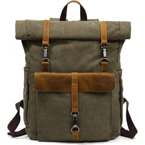 Mens Bookbag Vintage Men Canvas Laptop Backpack Male Casual Backpack School Bag Large Capacity Travel Mountaineering Bag