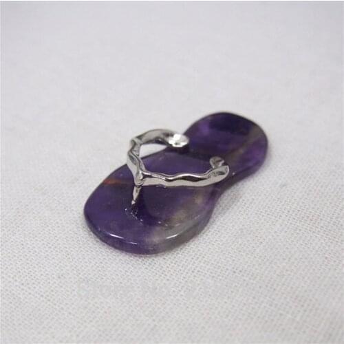 H-DP37 Beach Jewelry Hearing Crystal Amethysts Flip Flop Pendant Slipper Charm Silver 40mmx20mm