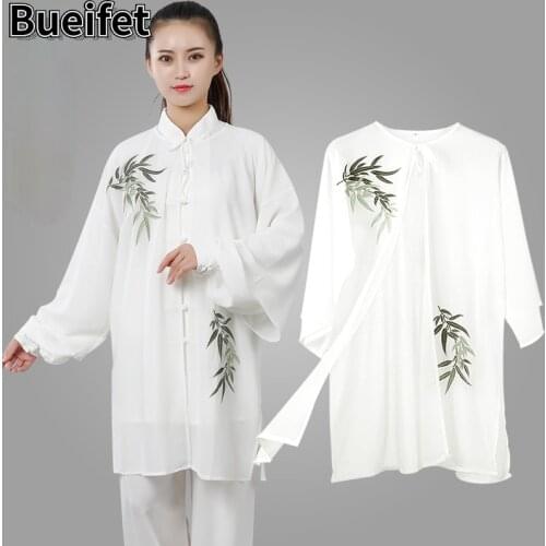 Traditional Chinese Clothing Adult Tai Chi Outfit Kung Fu Uniforms Coat Embroidery Casual Chinese Costumes Martial Arts Blouse