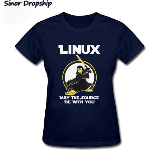 Womens Short Sleeve Linux May The Source Be With You Penguin Programmer Developer Programming Coding Nerd Tee Shirt Black