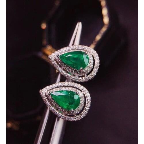 Natural 0.897ct Pear Cut Natural Emeralds and Diamonds Earrings Anniversary Gift 14k White Gold For Women Fine Jewelry