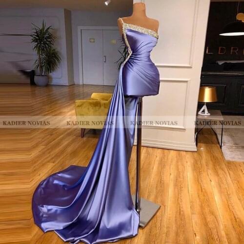 Kadier Novias One Shoulder Lavender Formal Satin Evening Dress 2021 Robe de Soiree Elegant Prom Dress Vestidos De graduacion